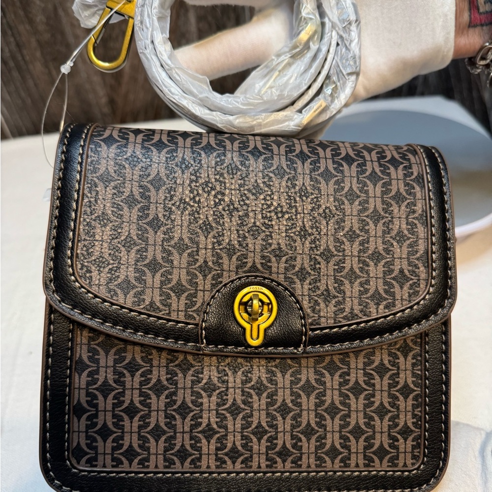 Fossil Black and Brown Patterned Crossbody Bag